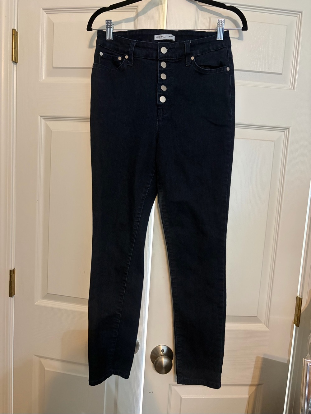Nine West Denim High-Rise Button-Front Skinny Jeans - Dark Wash- 27” inseam